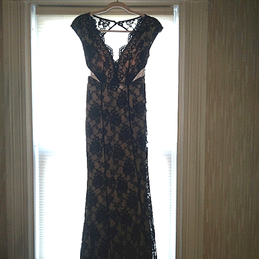 Black Lace Backless Gown Formal Bridesmaid Prom